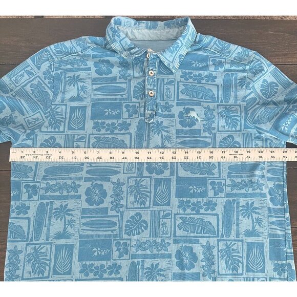 Tommy Bahama Hawiian Tropical 100% Pima Cotton Polo Size Medium Blue Flowers - Picture 7 of 8
